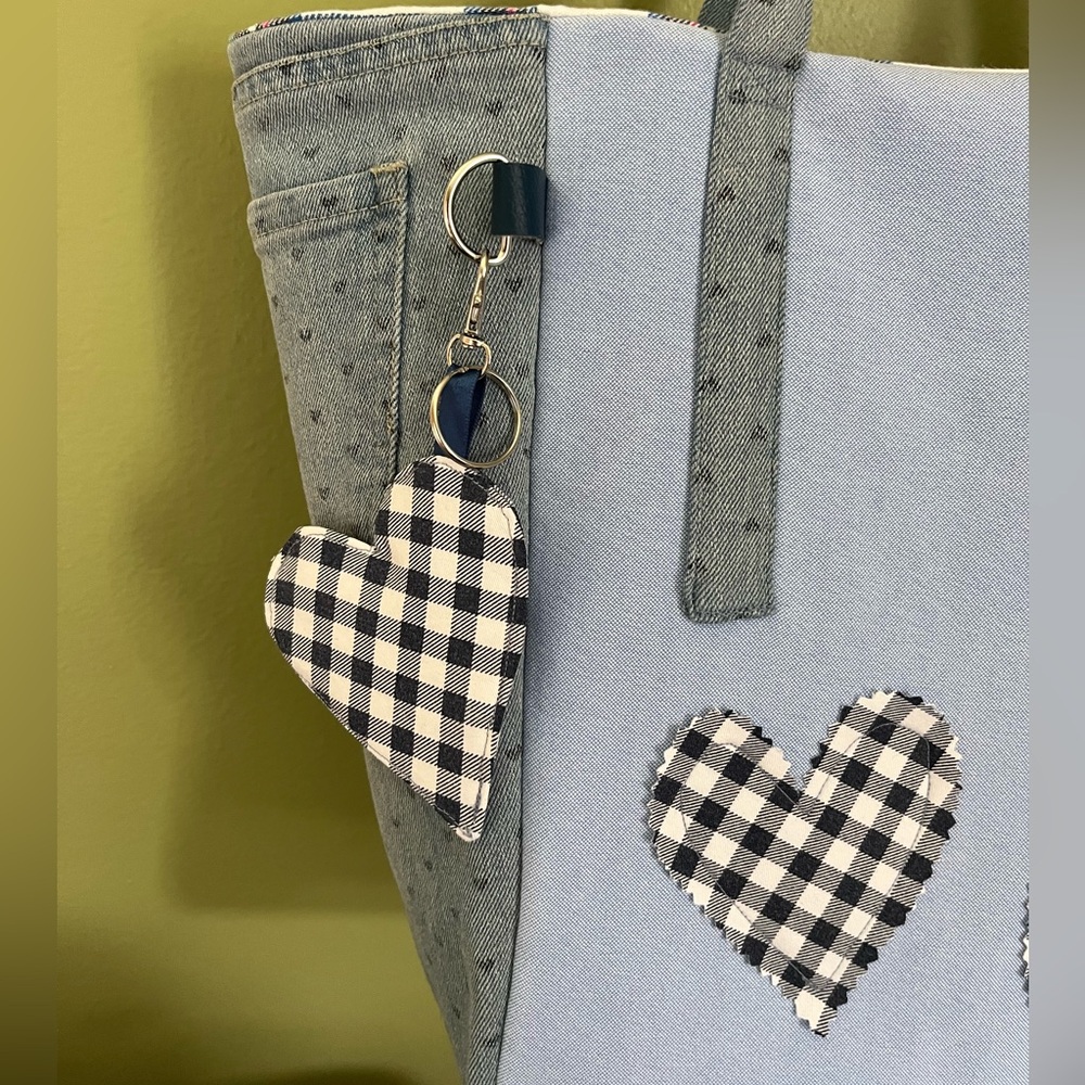 Handmade One Of A Kind Denim Heart Accents Upcycled Fabric Shoulder Tote Bag 💙 - Picture 6 of 11